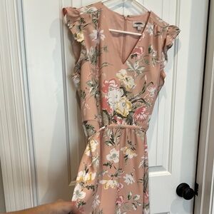 Floral Pink Dress with Ruffle Sleeves